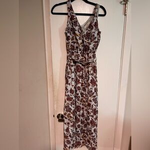 Loft Floral Maxi Dress with Red and Brown Pattern